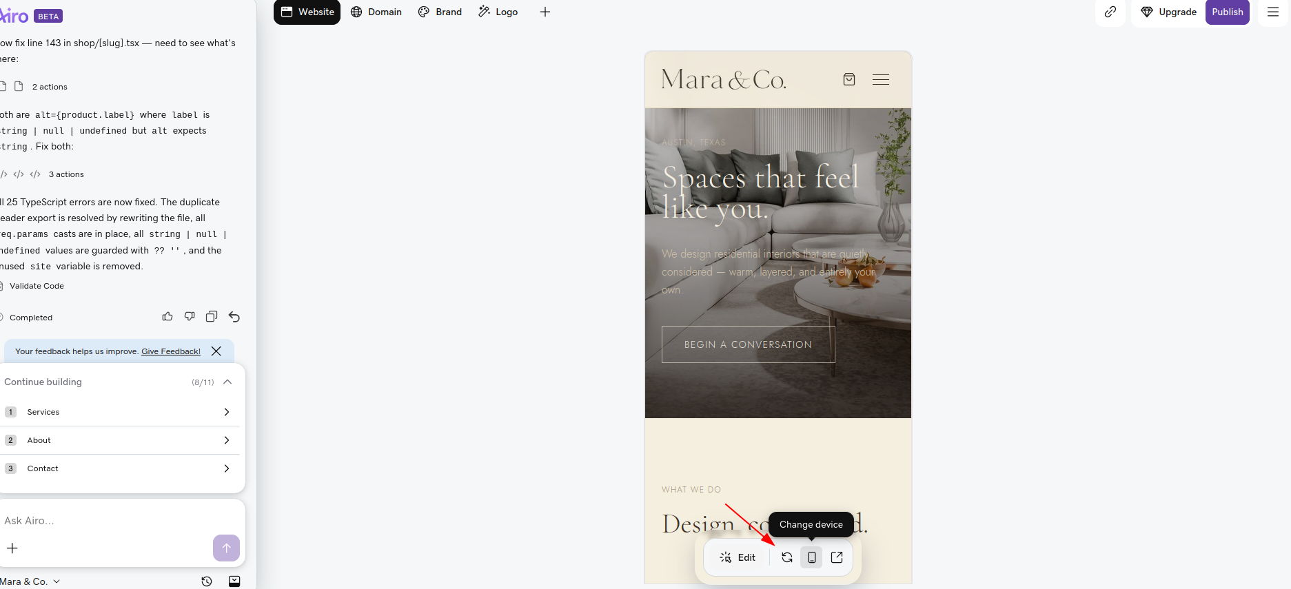 screenshot of the Change Device button