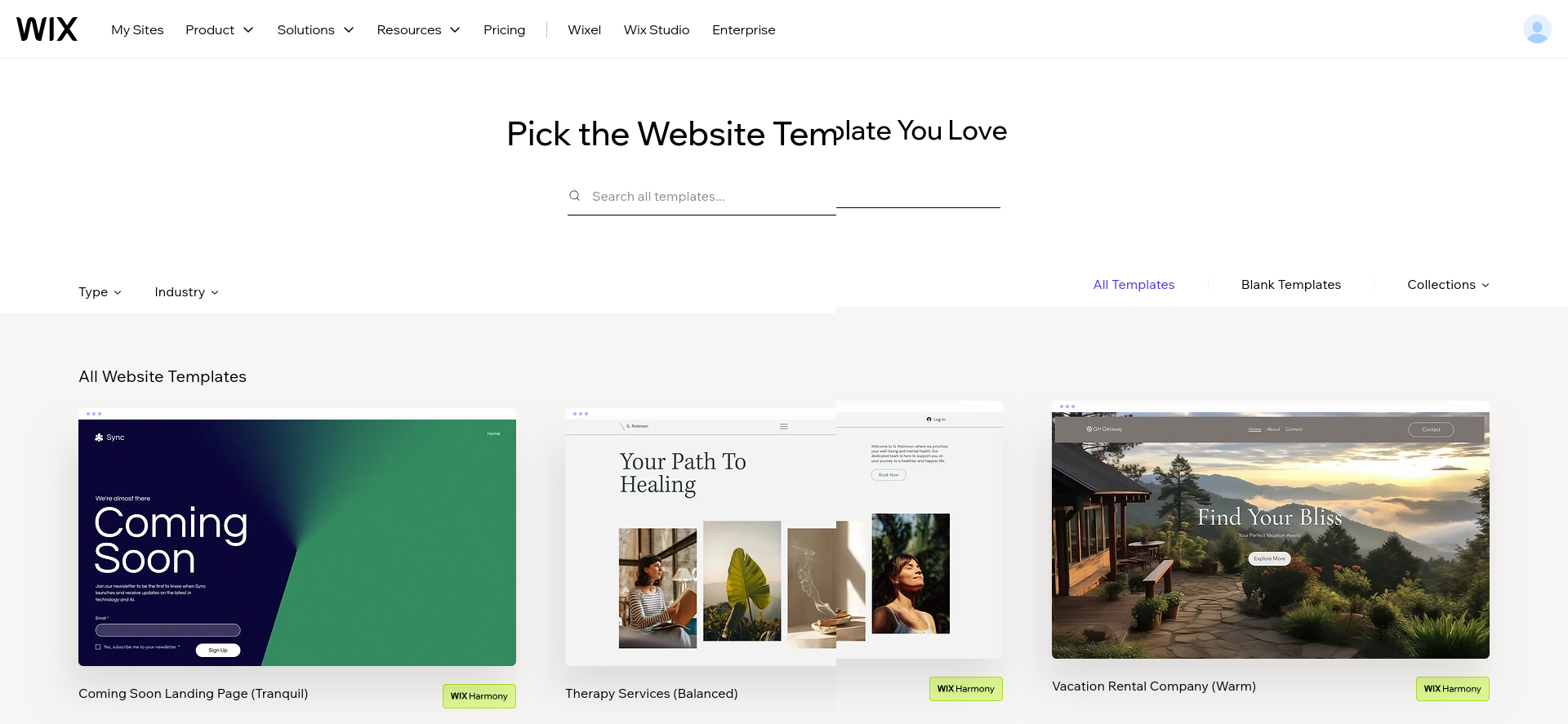 screenshot of wix website