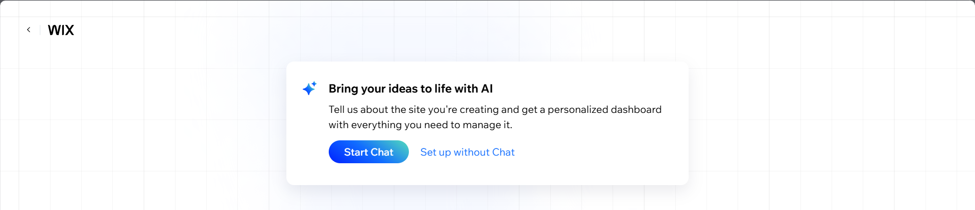 screenshot of Wix start message