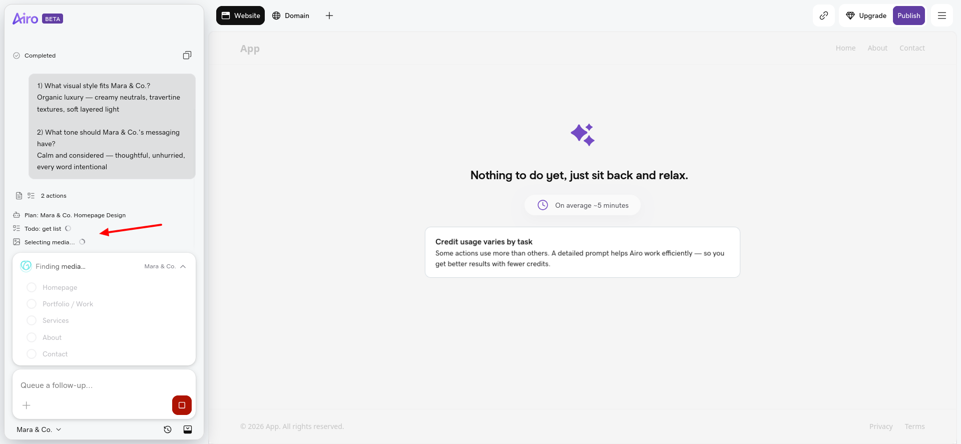 screenshot of the Airo builder in process