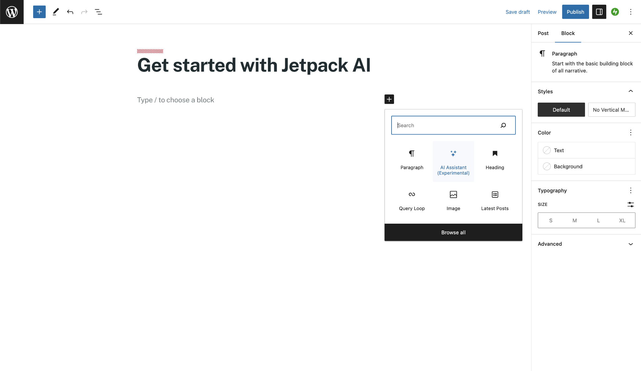 screenshot of the WordPress editor