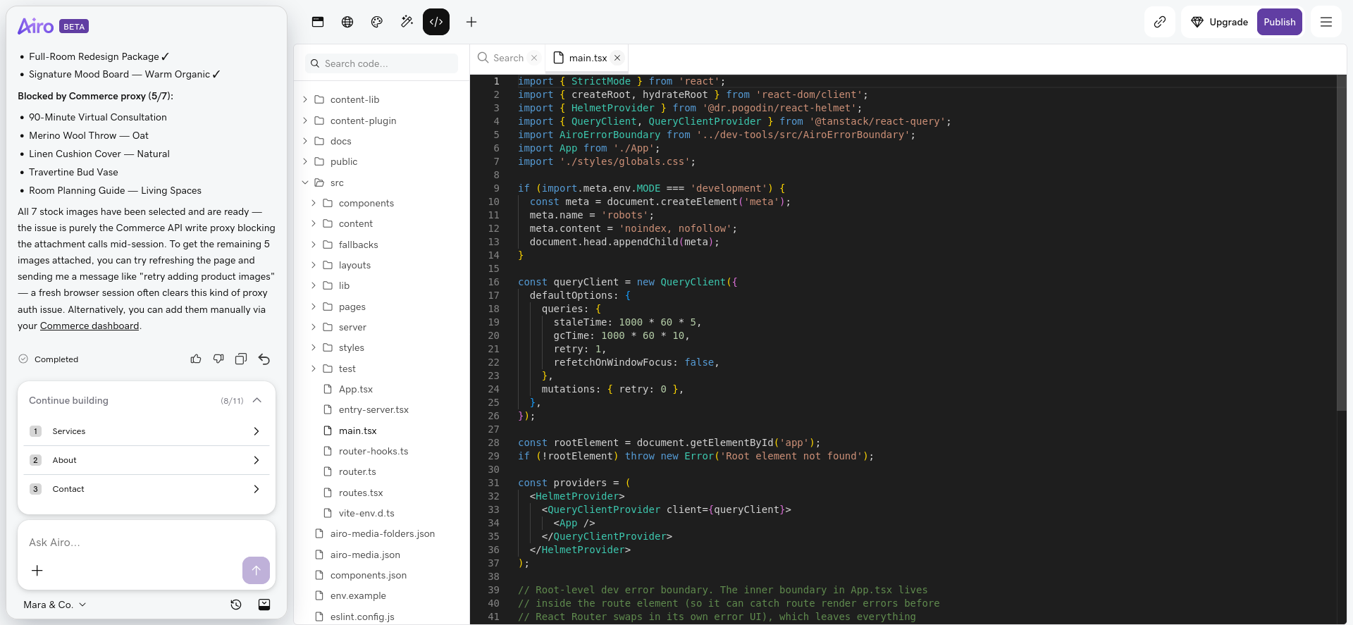 screenshot of Airo code editor