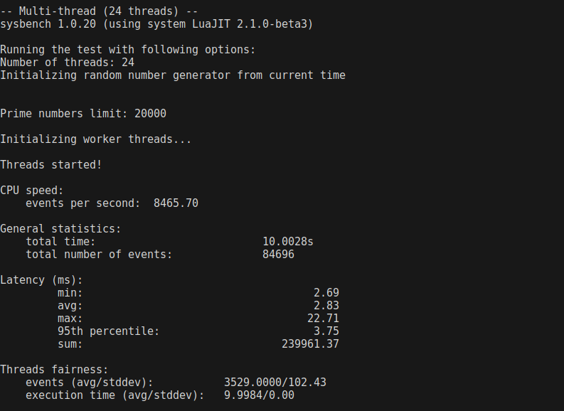 screenshot of Multi-thread CPU Performance test result