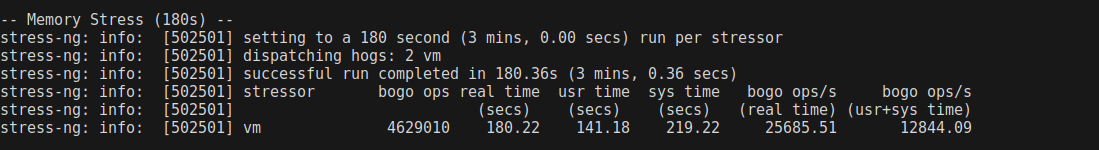 screenshot of Memory Stress test results