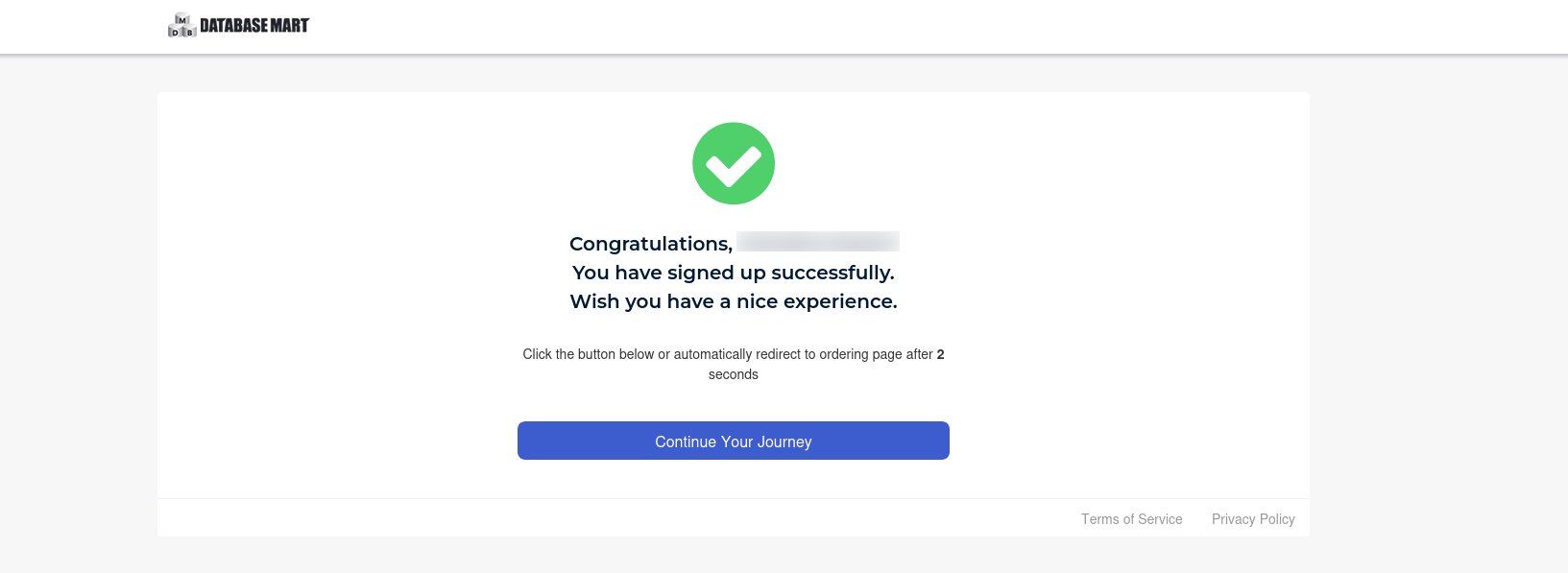 screenshot of the welcome message