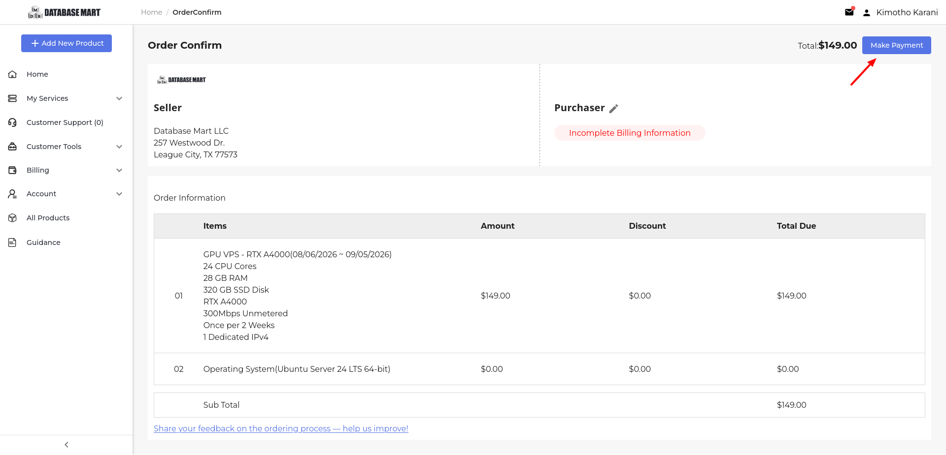 screenshot of the Make Payment button