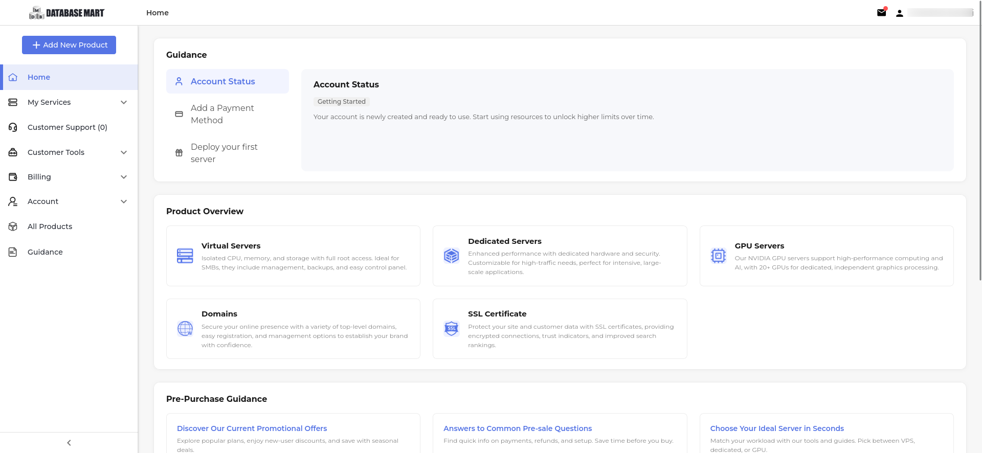 screenshot of the dashboard