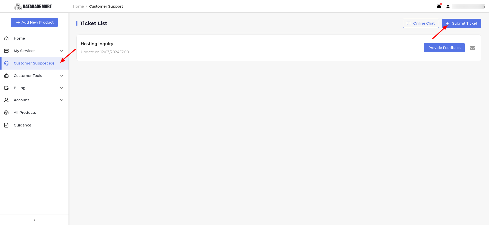 screenshot of the Submit Ticket button