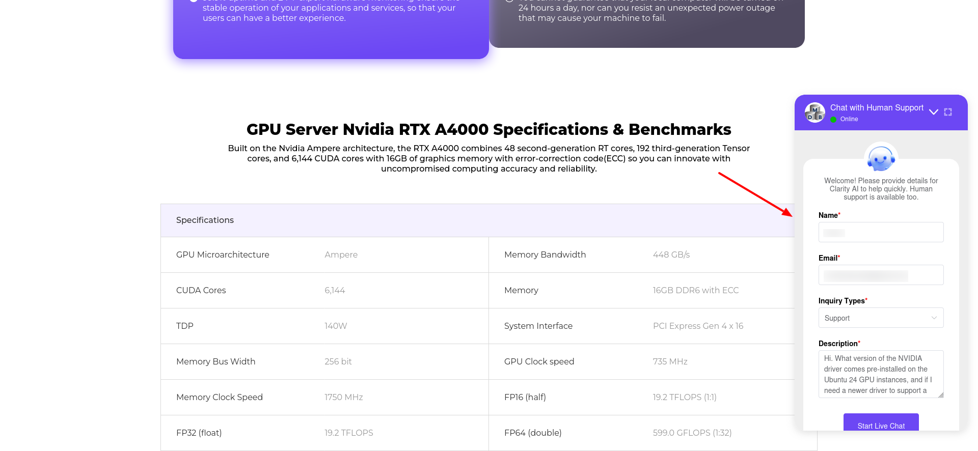 screenshot of the Live Chat window