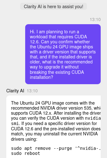screenshot of the AI Live Chat conversation