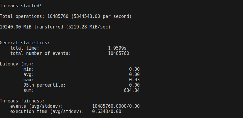 screenshot of Sequential-read Memory Speed test result