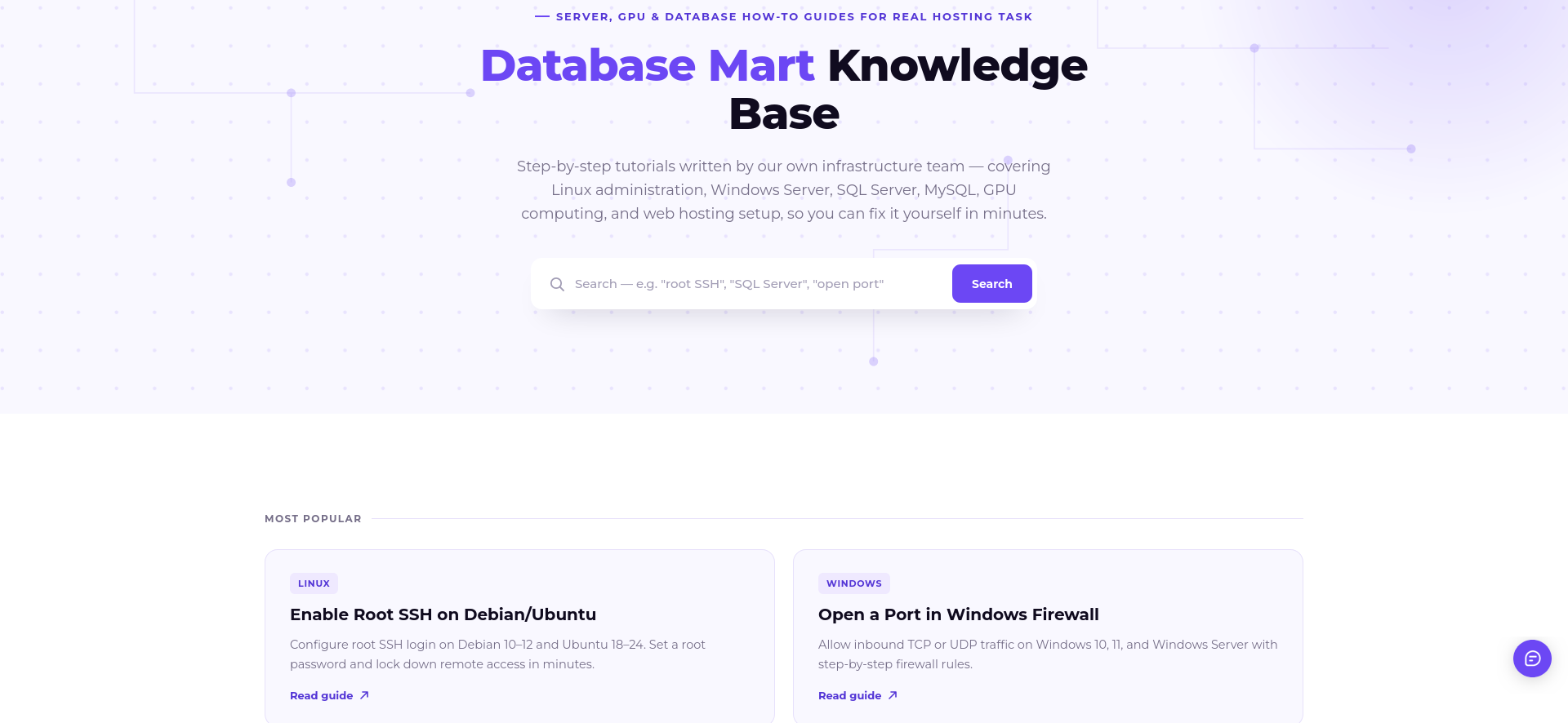 screenshot of Database Mart Knowledge Base