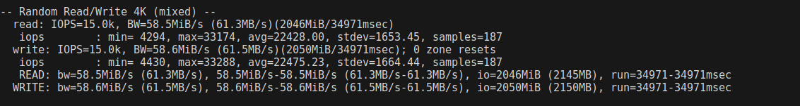 screenshot of Random 4K mixed read-write Disk I/O test results