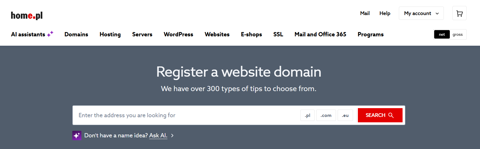 home.pl Webhosting-Menü zum Anwenden von Gutscheincodes