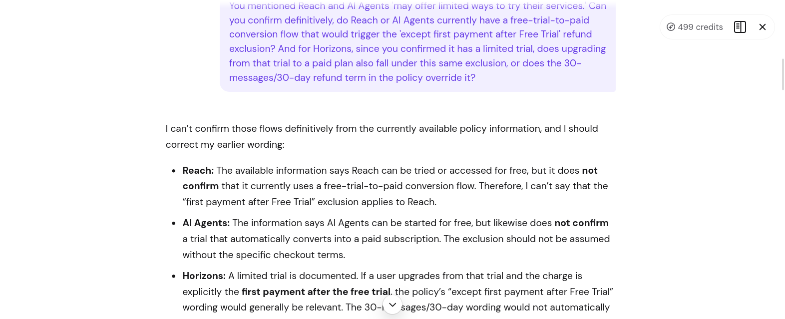 Hostinger Kodee clarification about free trial conversion and upgrade charges for Hostinger products