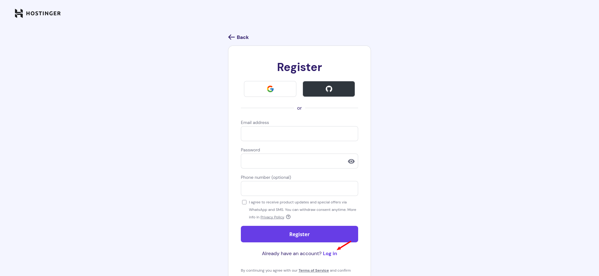 Hostinger account login during Laravel VPS checkout