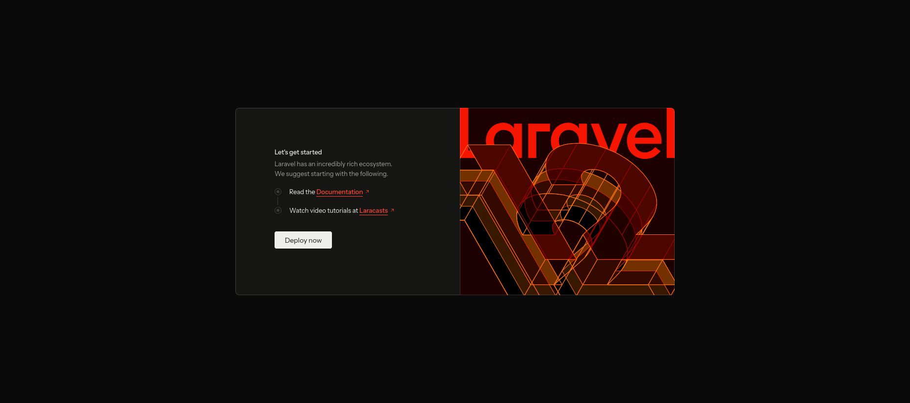 Hostinger Laravel Let's get started page opened by Manage App