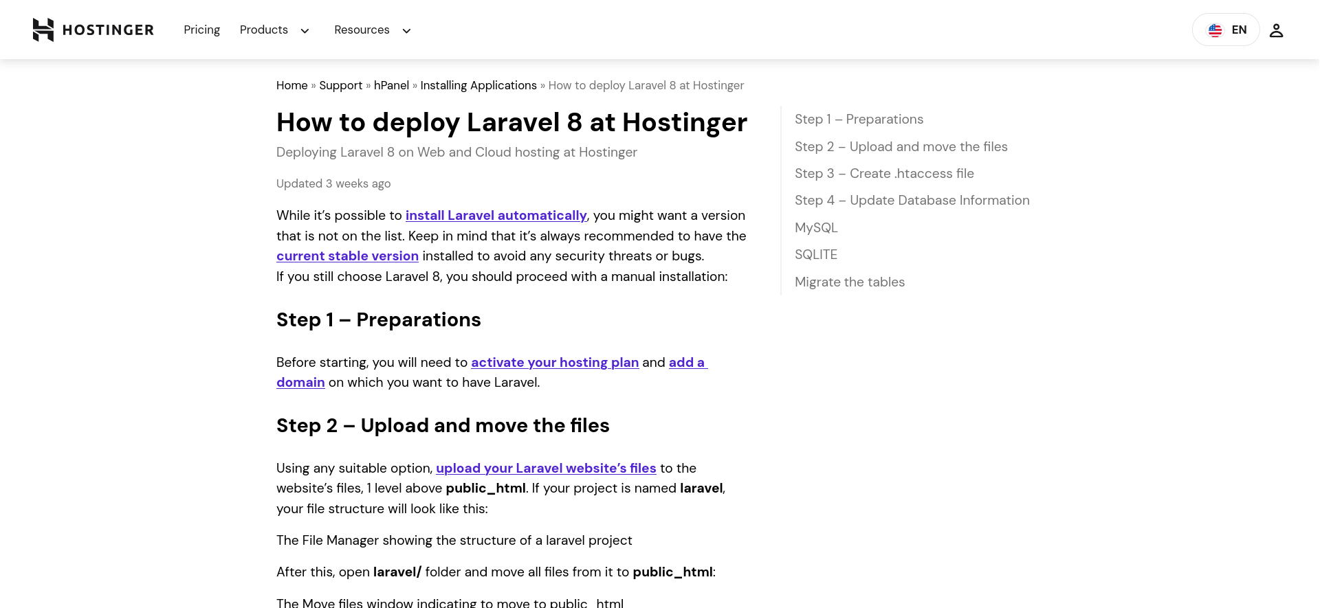 Hostinger knowledge base article for Laravel VPS template