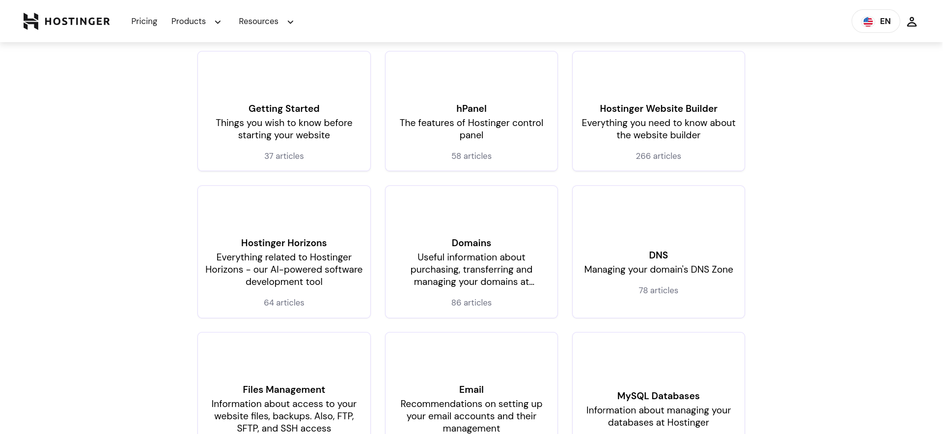 Hostinger knowledge base category page with VPS articles