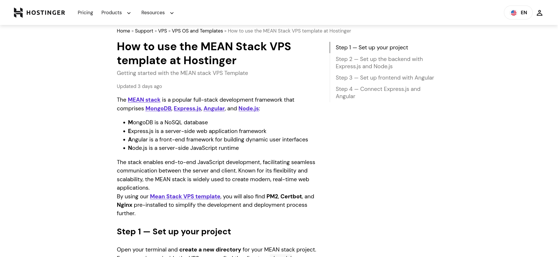 Hostinger MEAN Stack VPS template knowledge base article