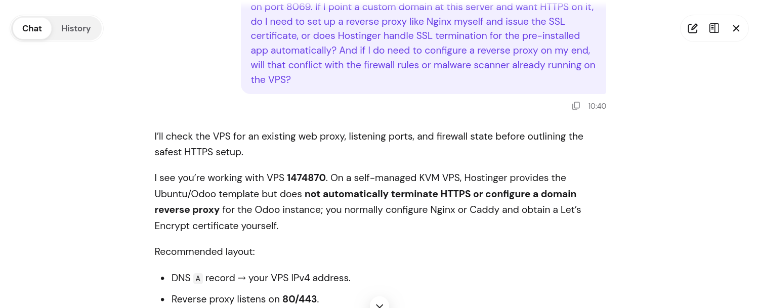 Kodee AI support response about Odoo reverse proxy and HTTPS