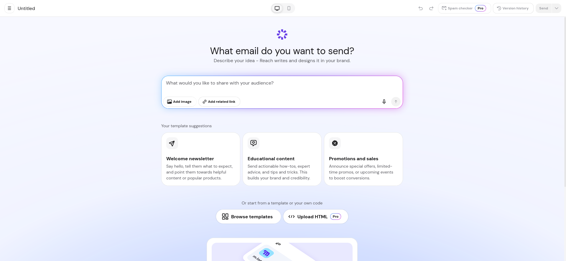 Hostinger Reach email template creation screen
