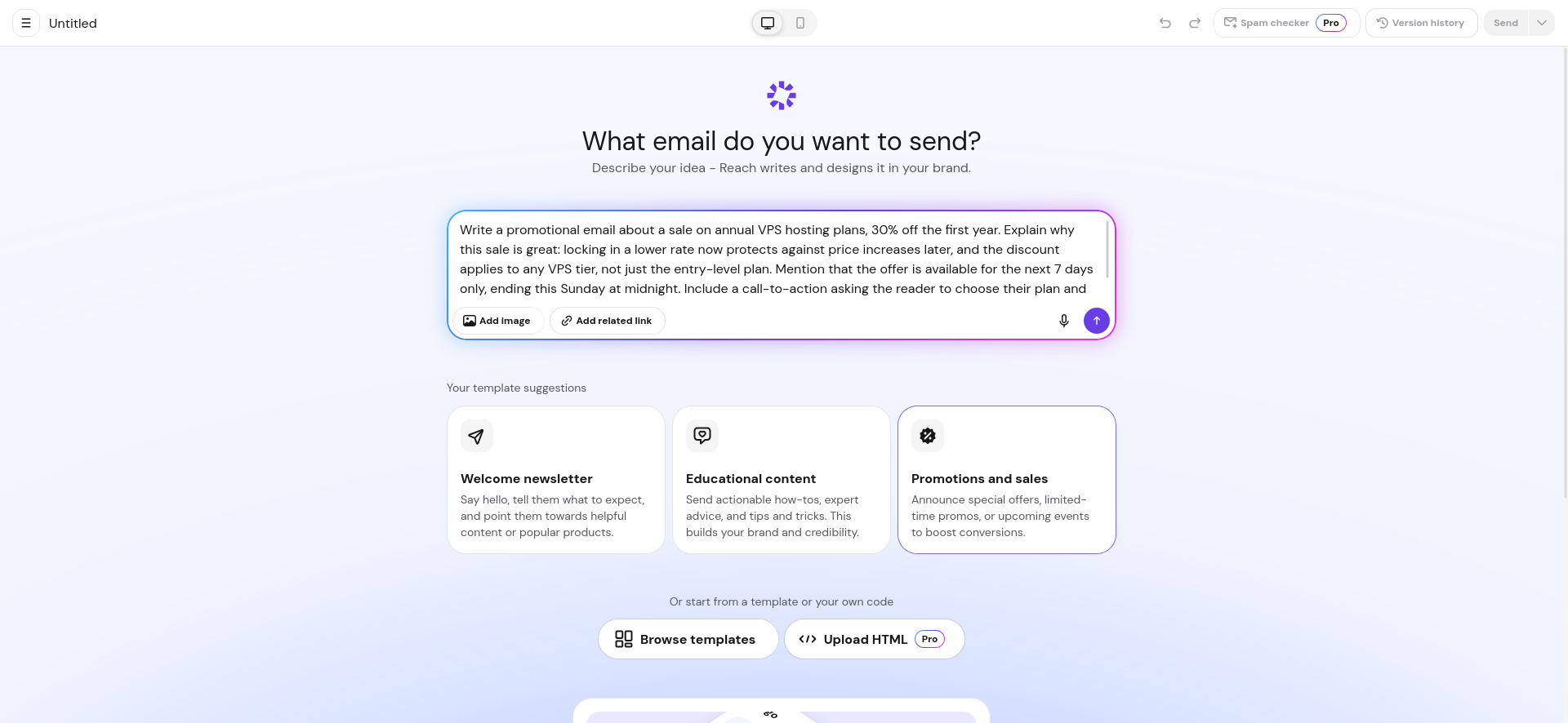 Hostinger Reach VPS sale email prompt