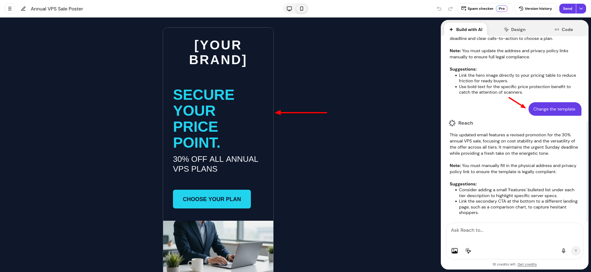 Hostinger Reach revised Secure Your Price Point template