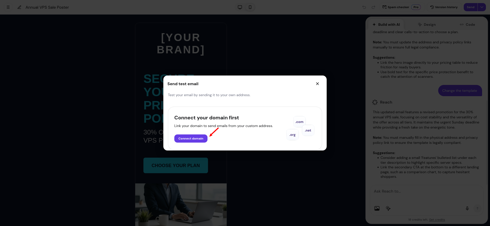 Hostinger Reach Connect your domain first prompt