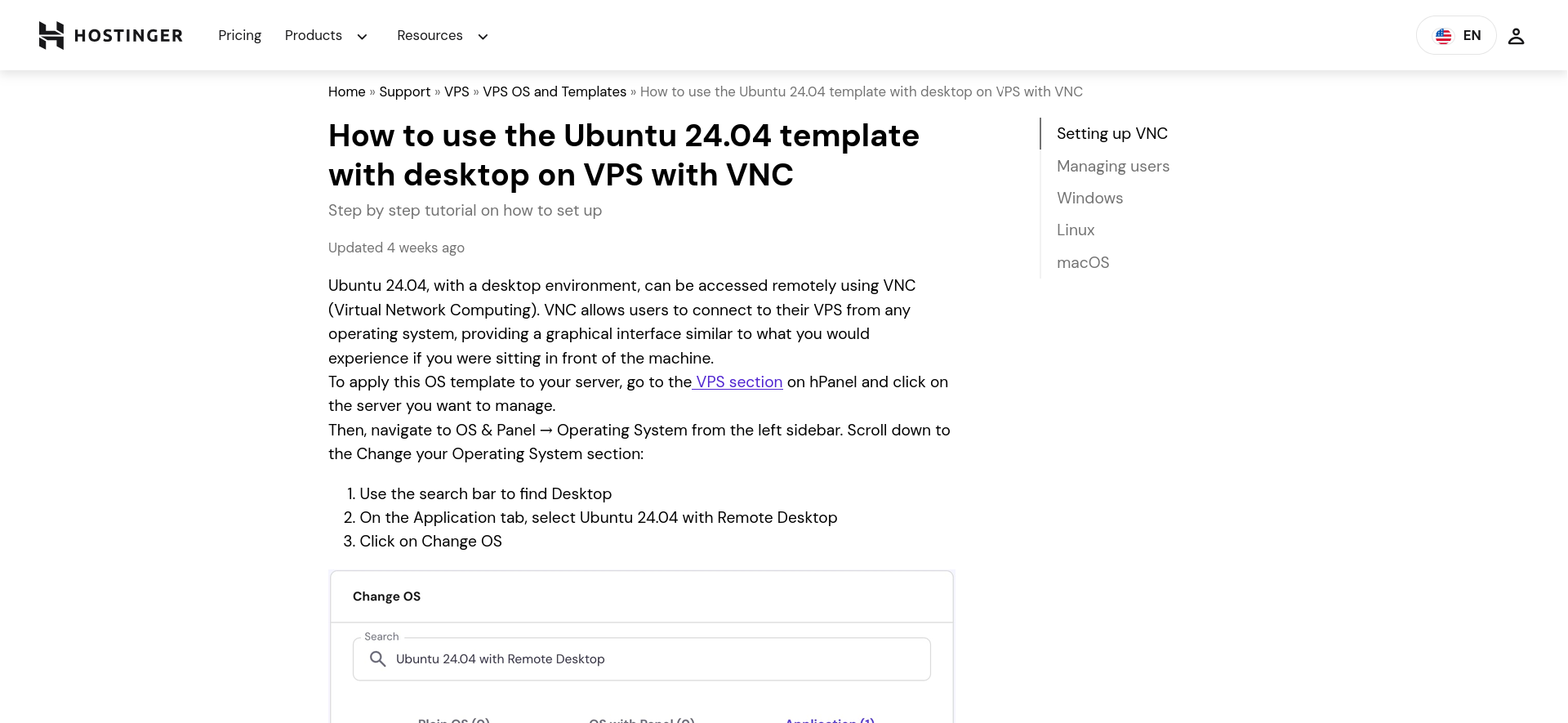 Hostinger Knowledge Base Ubuntu VPS VNC desktop setup guide