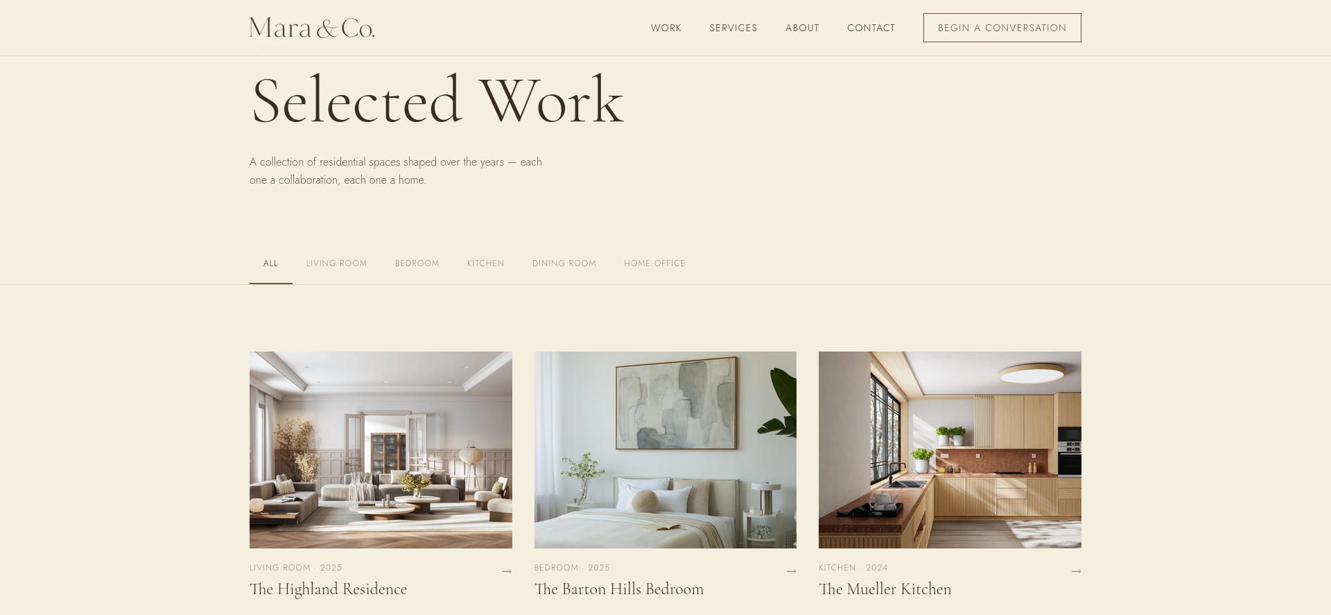 GoDaddy Airo generated Portfolio Work page with filterable project gallery