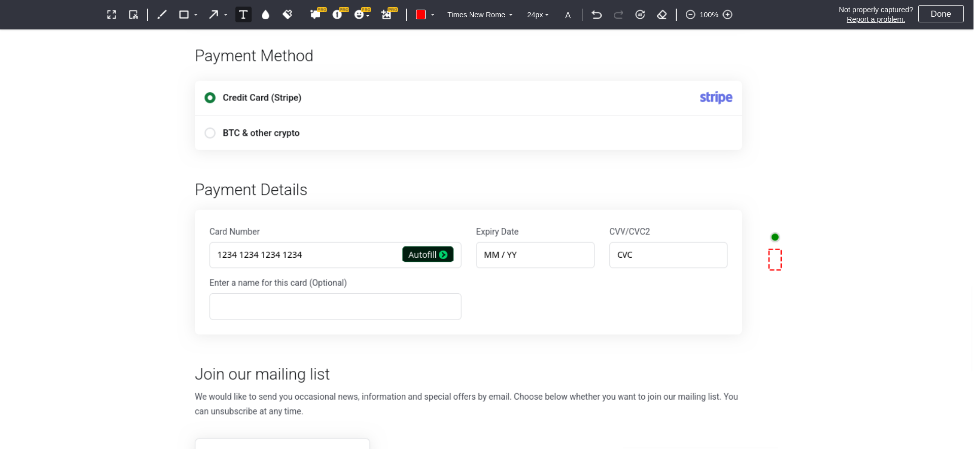 screenshot of Payment methods