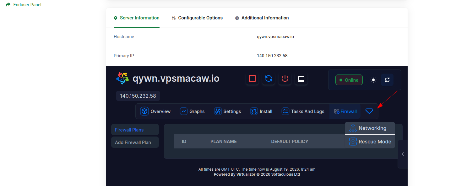 screenshot of the Server Information