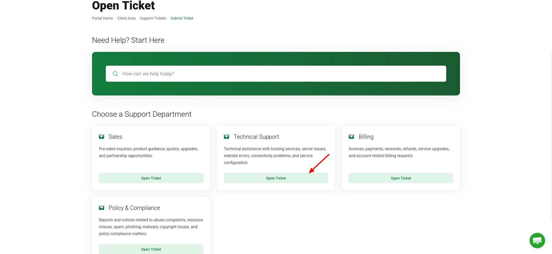 screenshot of 'Open Ticket' button