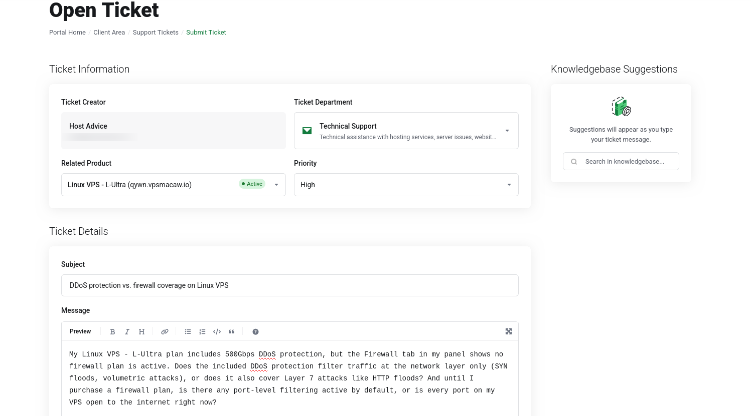 screenshot of 'Open Ticket' menu