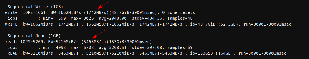 screenshot of Disk I/O test result