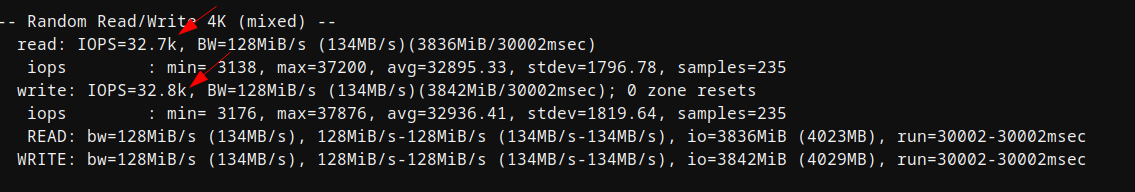 screenshot of Disk I/O test (Random 4K) result