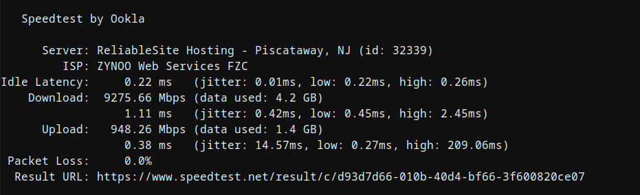 screenshot of Network Speed test