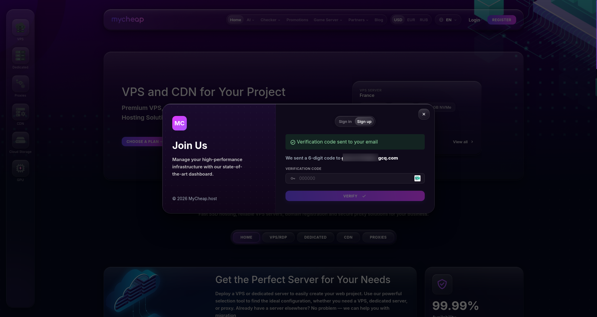 screenshot of the Sign Up form
