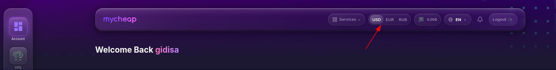 screenshot of the currencies toggle