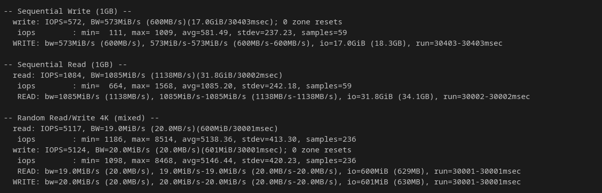 screenshot of Disk I/O test