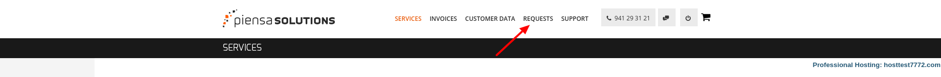 Piensa Solutions Requests or Peticiones section in customer account