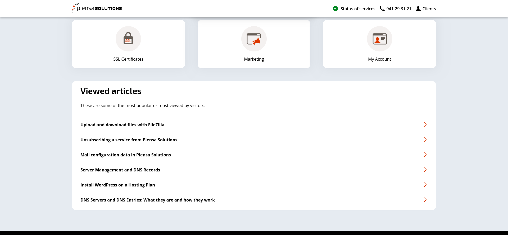 Piensa Solutions knowledge base Viewed Articles list