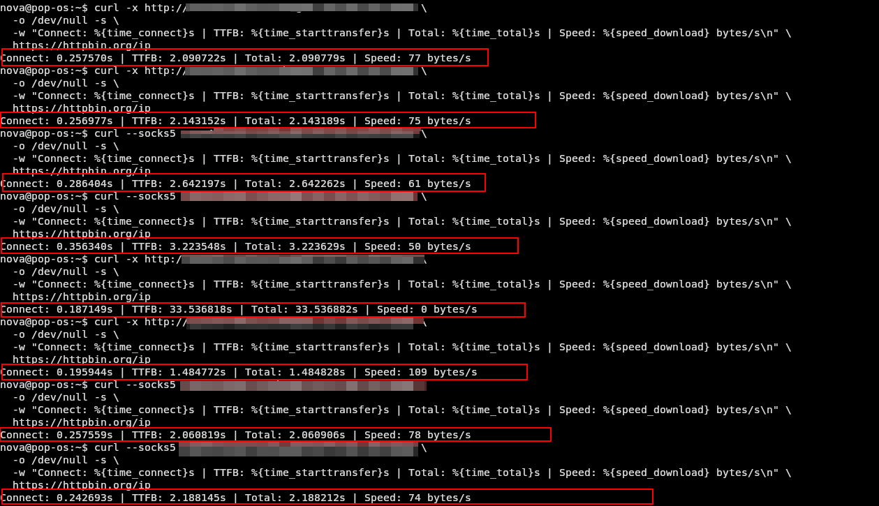 Proxys.io proxy speed and latency test results