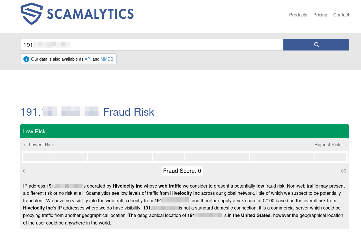 Proxys.io IPv6 proxy Scamalytics fraud score