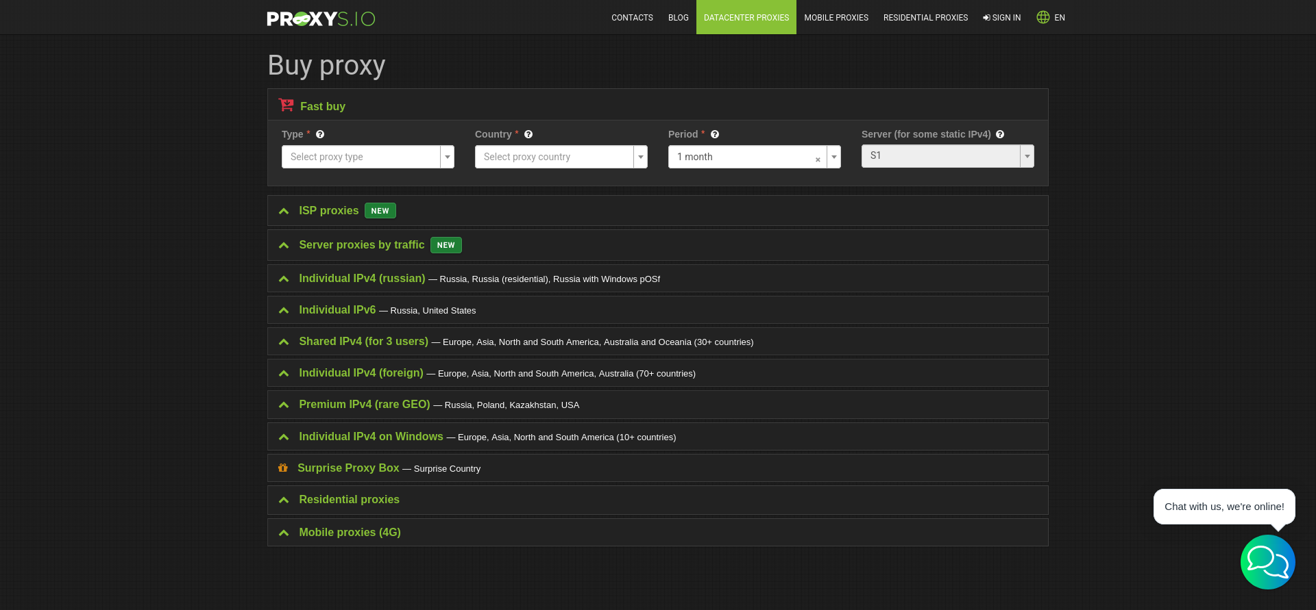 Proxys.io Fast buy proxy order page