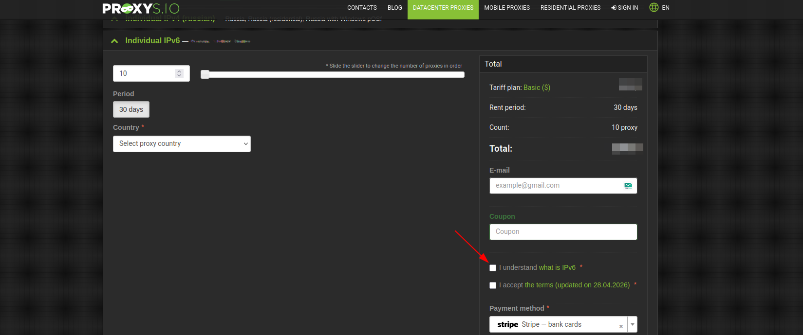 Proxys.io IPv6 checkout acknowledgment