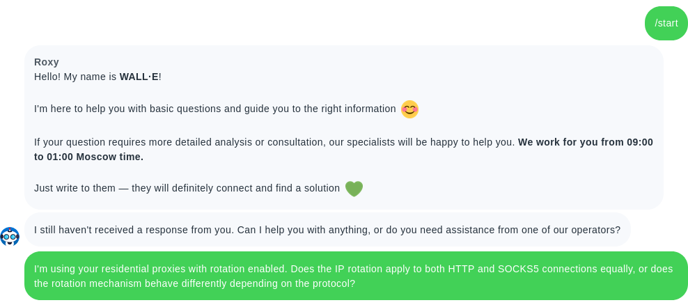 Proxys.io live chat bot transfer to operator