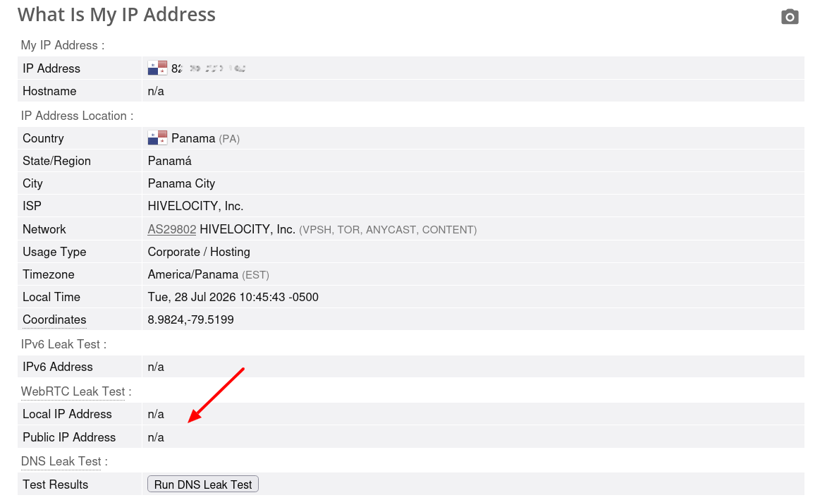 Proxys.io follow-up WebRTC leak test