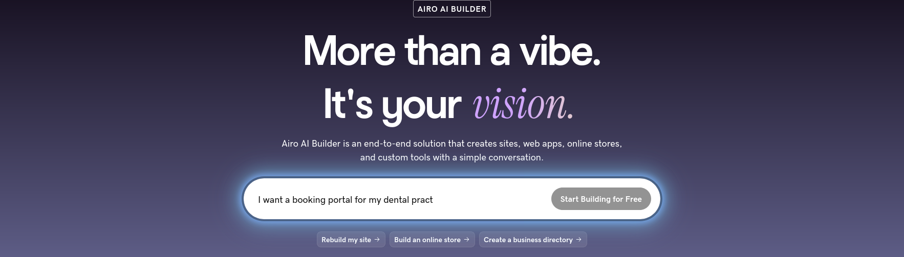 GoDaddy Airo AI Builder landing page prompt
